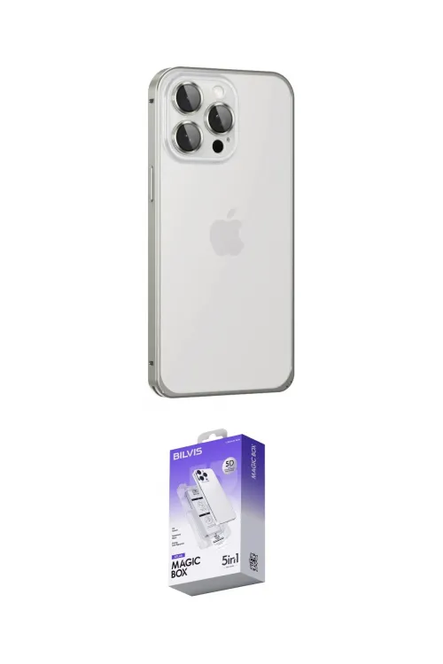 ieg™ iPhone 15 Pro Max Kılıf Eksen Form Serisi - Siyah Bilvis 5in1 3D Magic Cam Ekran Koruyucu