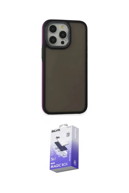 ieg™ iPhone 15 Pro Max Kılıf Eksen Işık - Siyah Bilvis 5in1 5D Magic Hayalet Cam Ekran Koruyucu