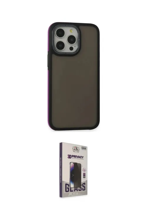 ieg™ iPhone 15 Pro Max Kılıf Eksen Işık - Siyah Bilvis Hayalet Cam Ekran Koruyucu
