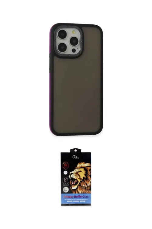 ieg™ iPhone 15 Pro Max Kılıf Eksen Işık - Siyah Buffer Hayalet Cam Ekran Koruyucu