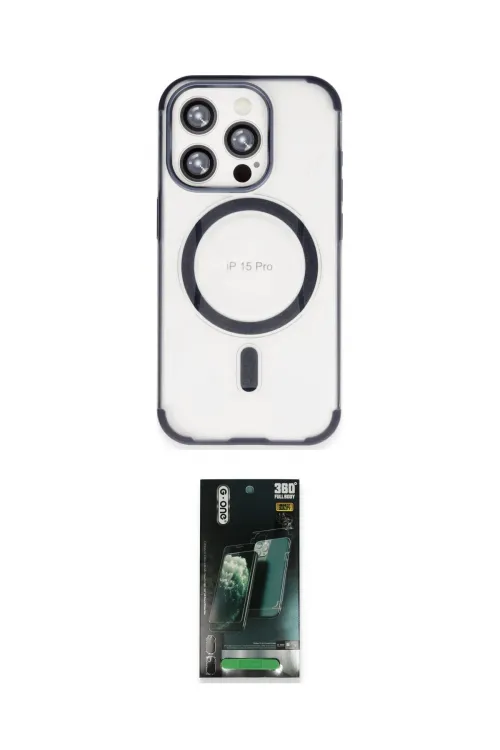 ieg™ iPhone 15 Pro Max Kılıf Eksen Klasik Koleksiyonu - Siyah 360 Mat Full Body Arka Koruyucu