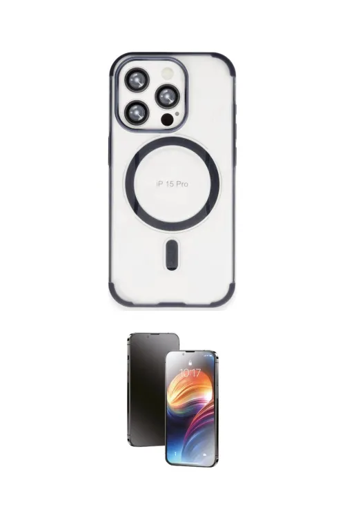 ieg™ iPhone 15 Pro Max Kılıf Eksen Klasik Koleksiyonu - Siyah 3D Antistatik Mat Seramik Nano Ekran Koruyucu