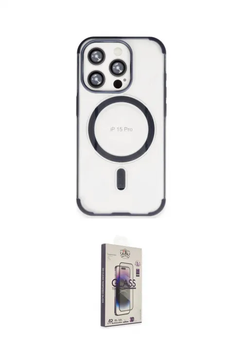 ieg™ iPhone 15 Pro Max Kılıf Eksen Klasik Koleksiyonu - Siyah Bilvis 3D Cam Ekran Koruyucu