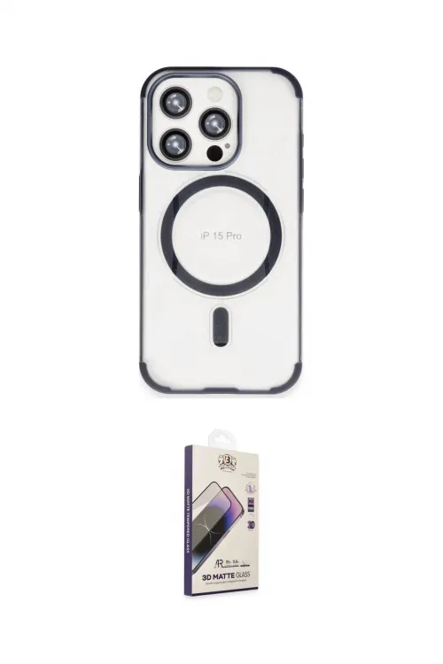 ieg™ iPhone 15 Pro Max Kılıf Eksen Klasik Koleksiyonu - Siyah Bilvis 3D Mat Cam Ekran Koruyucu