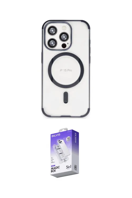 ieg™ iPhone 15 Pro Max Kılıf Eksen Klasik Koleksiyonu - Siyah Bilvis 5in1 3D Magic Cam Ekran Koruyucu
