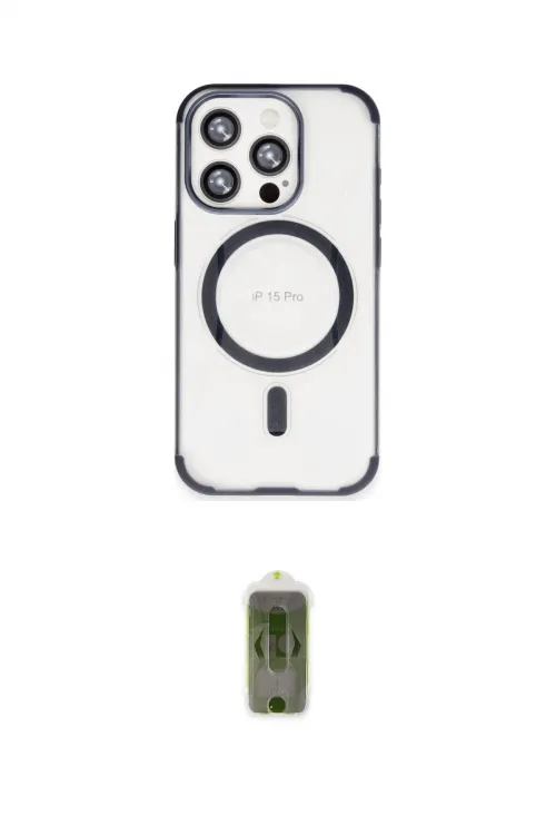 ieg™ iPhone 15 Pro Max Kılıf Eksen Klasik Koleksiyonu - Siyah Joko Magic 5D Hayalet Cam
