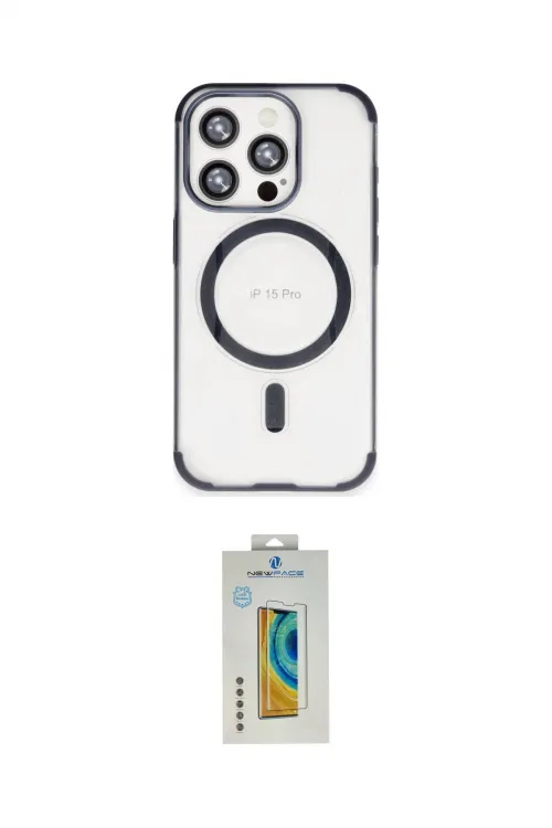 ieg™ iPhone 15 Pro Max Kılıf Eksen Klasik Koleksiyonu - Siyah Polymer Nano Ekran Koruyucu