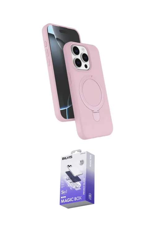 ieg™ iPhone 15 Pro Max Kılıf İz Işık Koleksiyonu - Siyah Bilvis 5in1 5D Magic Hayalet Cam Ekran Koruyucu