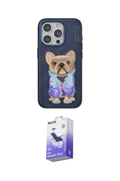 ieg™ iPhone 15 Pro Max Kılıf İz Minimal Koleksiyonu - Siyah Bilvis 5in1 5D Magic Hayalet Cam Ekran Koruyucu