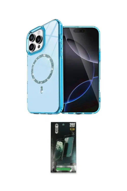 ieg™ iPhone 15 Pro Max Kılıf Kıvılcım Form Prime - Şeffaf 360 Full Body Arka Koruyucu