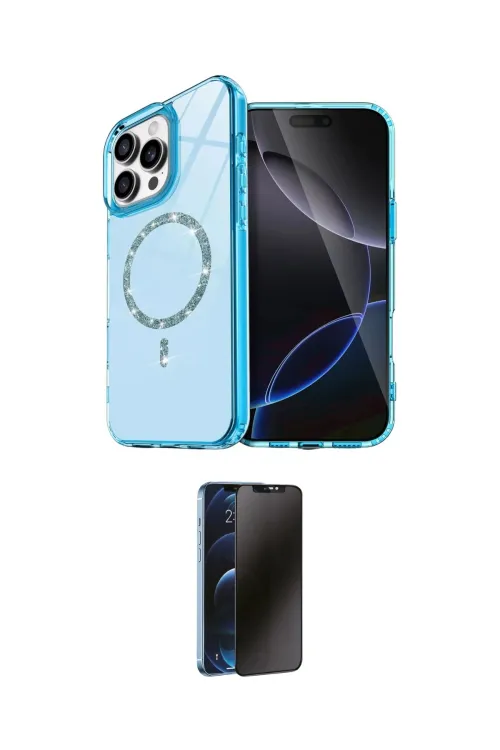ieg™ iPhone 15 Pro Max Kılıf Kıvılcım Form Prime - Siyah 3D Antistatik Hayalet Cam Ekran Koruyucu