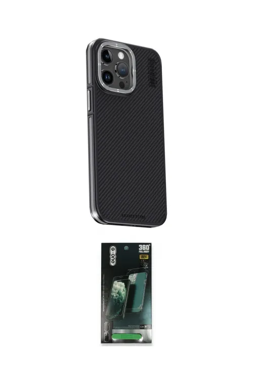 ieg™ iPhone 15 Pro Max Kılıf Kıvılcım Modern Özel Seri - Siyah 360 Mat Full Body Arka Koruyucu