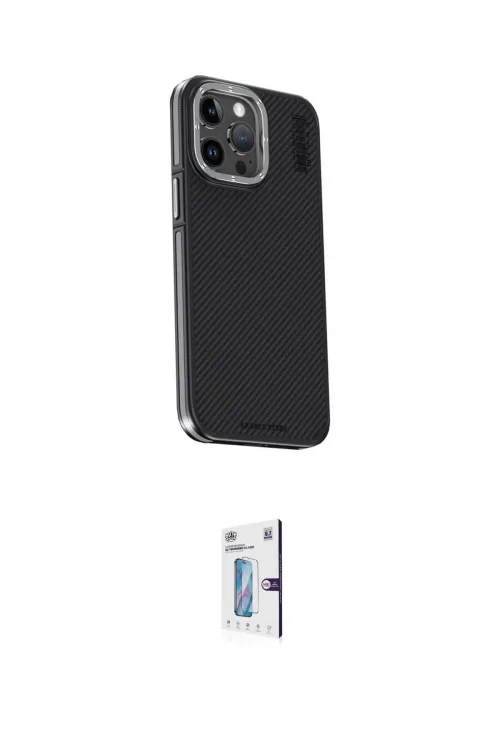 ieg™ iPhone 15 Pro Max Kılıf Kıvılcım Modern Özel Seri - Siyah Bilvis 0.18mm Plus Cam Ekran Koruyucu