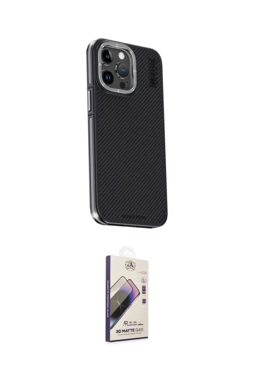 ieg™ iPhone 15 Pro Max Kılıf Kıvılcım Modern Özel Seri - Siyah Bilvis 3D Mat Cam Ekran Koruyucu