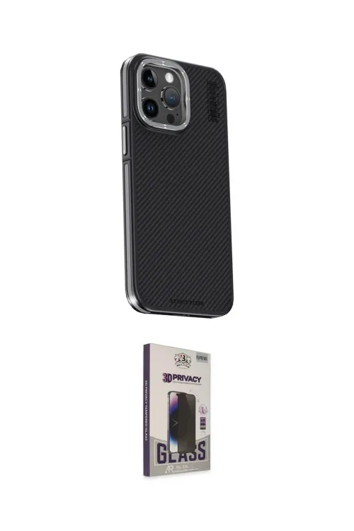 ieg™ iPhone 15 Pro Max Kılıf Kıvılcım Modern Özel Seri - Siyah Bilvis Hayalet Cam Ekran Koruyucu