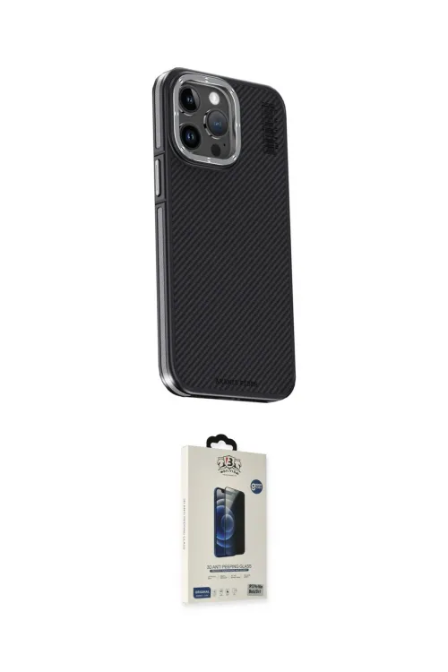 ieg™ iPhone 15 Pro Max Kılıf Kıvılcım Modern Özel Seri - Siyah Bilvis Hayalet Cam Ekran Koruyucu