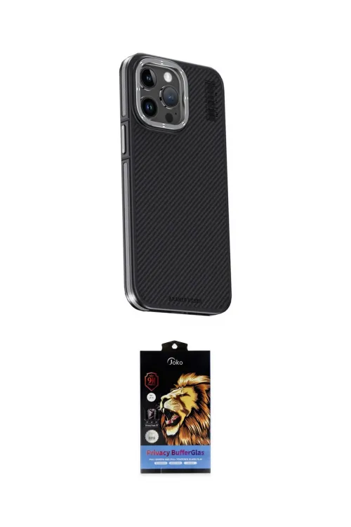 ieg™ iPhone 15 Pro Max Kılıf Kıvılcım Modern Özel Seri - Siyah Buffer Hayalet Cam Ekran Koruyucu