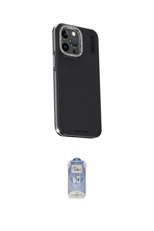 ieg™ iPhone 15 Pro Max Kılıf Kıvılcım Modern Özel Seri - Siyah Joko Magic 5D Cam