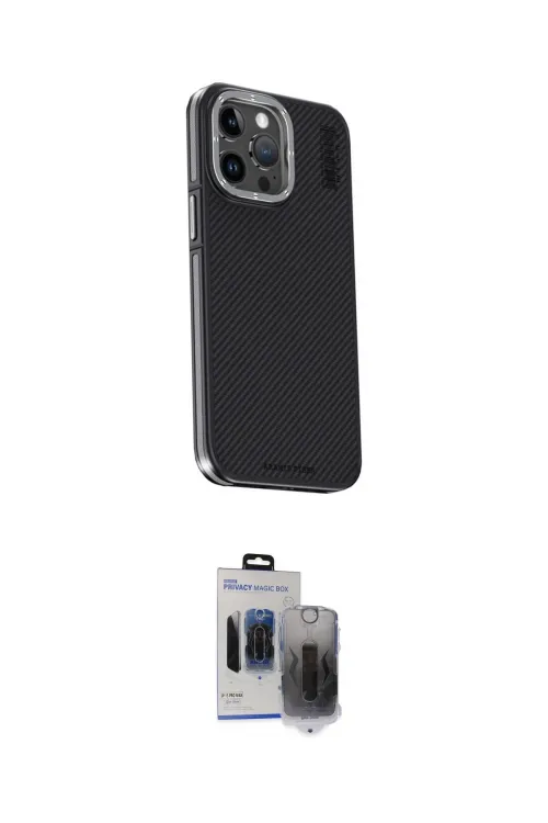 ieg™ iPhone 15 Pro Max Kılıf Kıvılcım Modern Özel Seri - Siyah Vanessa Magic Hayalet Cam