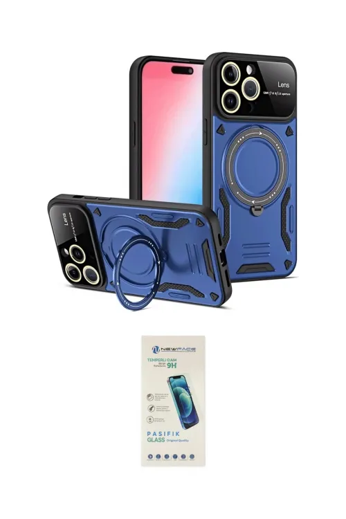 ieg™ iPhone 15 Pro Max Kılıf Kıvılcım Modern Serisi - Şeffaf Pasifik Cam Ekran Koruyucu