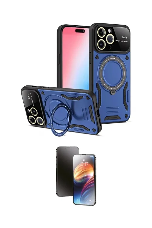 ieg™ iPhone 15 Pro Max Kılıf Kıvılcım Modern Serisi - Siyah 3D Antistatik Mat Seramik Nano Ekran Koruyucu