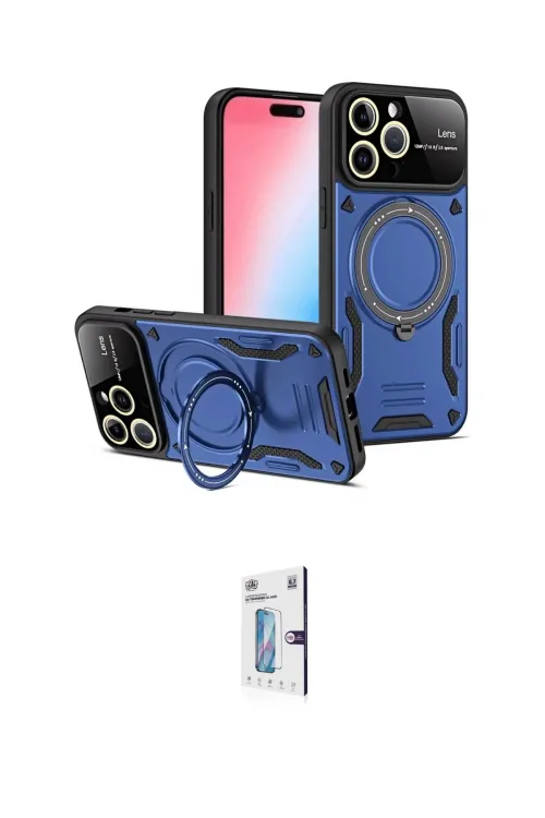 ieg™ iPhone 15 Pro Max Kılıf Kıvılcım Modern Serisi - Siyah Bilvis 0.18mm Plus Cam Ekran Koruyucu