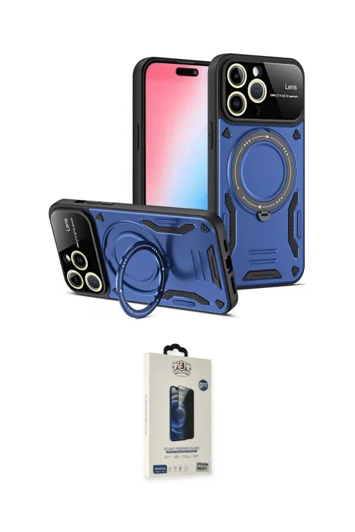 ieg™ iPhone 15 Pro Max Kılıf Kıvılcım Modern Serisi - Siyah Bilvis Hayalet Cam Ekran Koruyucu