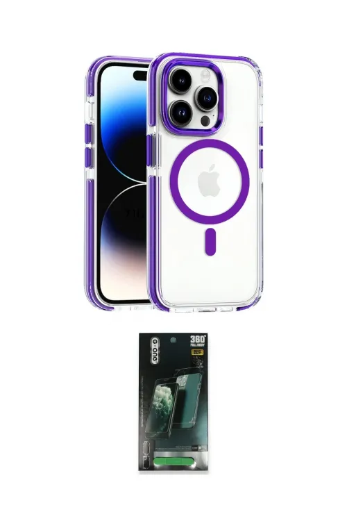 ieg™ iPhone 15 Pro Max Kılıf Kozmos Doku Koleksiyonu - Şeffaf 360 Full Body Arka Koruyucu