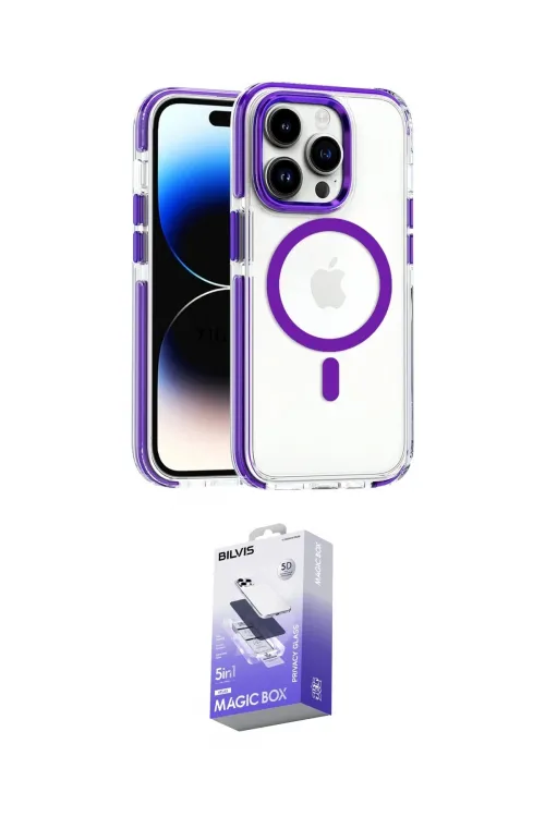 ieg™ iPhone 15 Pro Max Kılıf Kozmos Doku Koleksiyonu - Siyah Bilvis 5in1 5D Magic Hayalet Cam Ekran Koruyucu