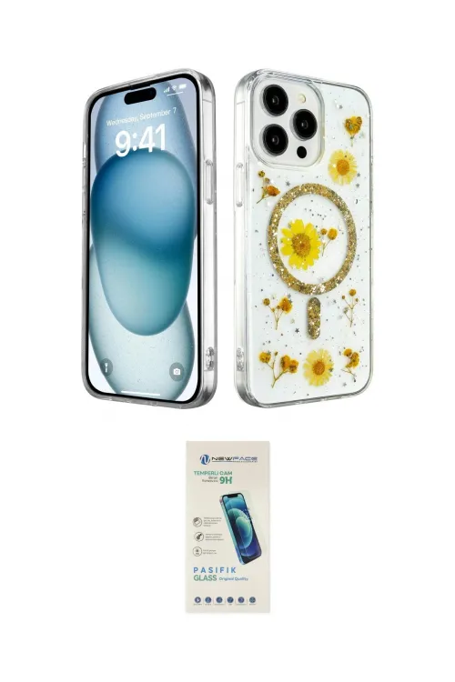 ieg™ iPhone 15 Pro Max Kılıf Kozmos Doku - Şeffaf Pasifik Cam Ekran Koruyucu