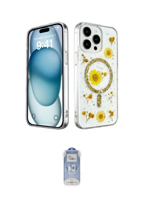 ieg™ iPhone 15 Pro Max Kılıf Kozmos Doku - Siyah Joko Magic 5D Cam