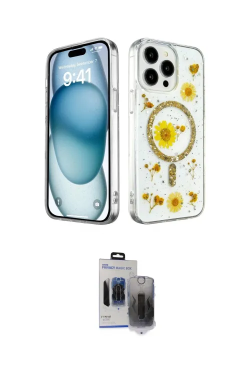 ieg™ iPhone 15 Pro Max Kılıf Kozmos Doku - Siyah Vanessa Magic Hayalet Cam