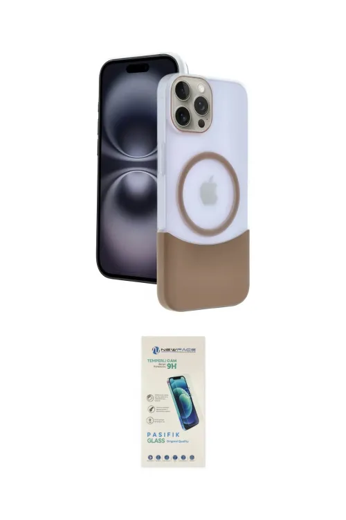 ieg™ iPhone 15 Pro Max Kılıf Kozmos Form Özel Seri - Şeffaf Pasifik Cam Ekran Koruyucu