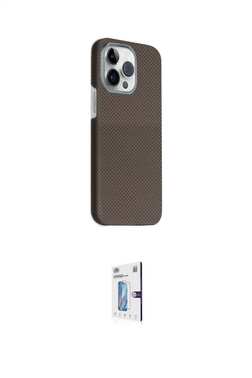 ieg™ iPhone 15 Pro Max Kılıf Kozmos Klasik Prime - Siyah Bilvis 0.18mm Plus Cam Ekran Koruyucu