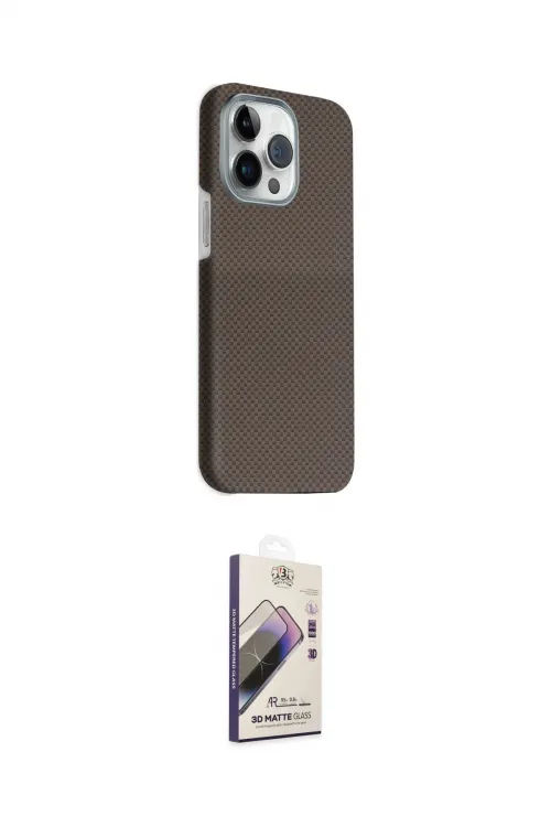 ieg™ iPhone 15 Pro Max Kılıf Kozmos Klasik Prime - Siyah Bilvis 3D Mat Cam Ekran Koruyucu