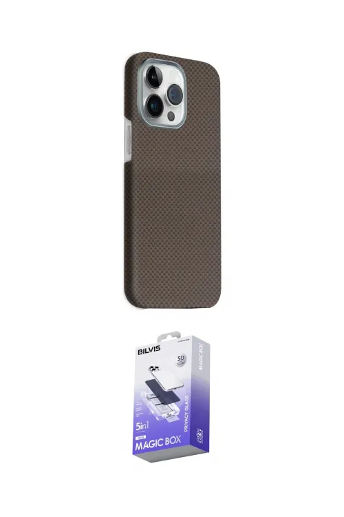 ieg™ iPhone 15 Pro Max Kılıf Kozmos Klasik Prime - Siyah Bilvis 5in1 5D Magic Hayalet Cam Ekran Koruyucu