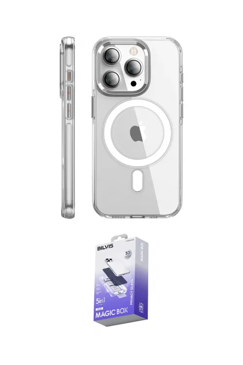 ieg™ iPhone 15 Pro Max Kılıf Nova Doku - Siyah Bilvis 5in1 5D Magic Hayalet Cam Ekran Koruyucu
