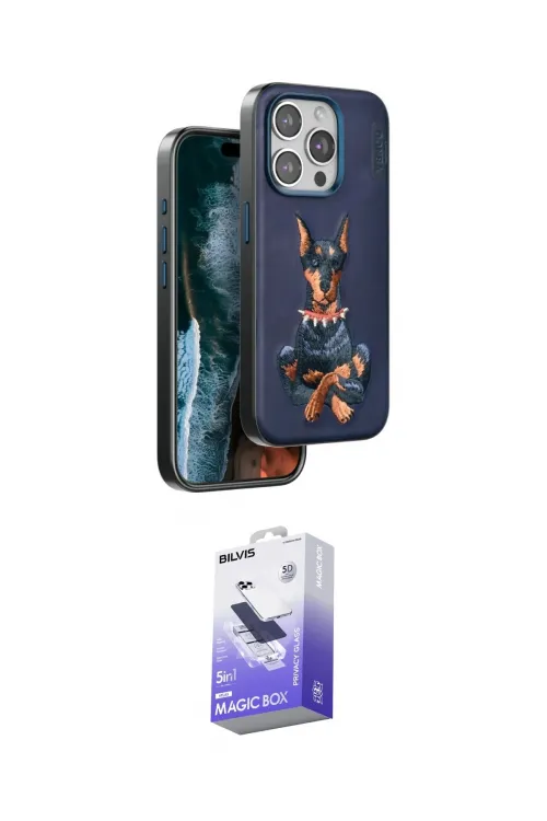 ieg™ iPhone 15 Pro Max Kılıf Nova Form Koleksiyonu - Siyah Bilvis 5in1 5D Magic Hayalet Cam Ekran Koruyucu