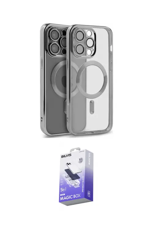 ieg™ iPhone 15 Pro Max Kılıf Nova Işık Özel Seri - Siyah Bilvis 5in1 5D Magic Hayalet Cam Ekran Koruyucu
