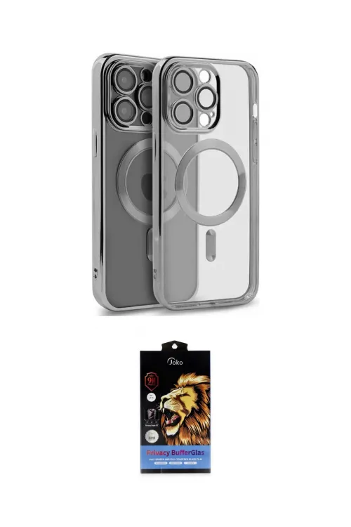 ieg™ iPhone 15 Pro Max Kılıf Nova Işık Özel Seri - Siyah Buffer Hayalet Cam Ekran Koruyucu