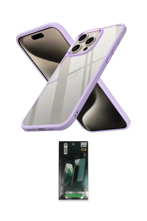 ieg™ iPhone 15 Pro Max Kılıf Nova Işık Serisi - Şeffaf 360 Full Body Arka Koruyucu