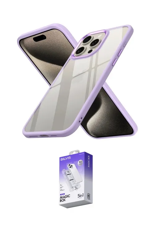 ieg™ iPhone 15 Pro Max Kılıf Nova Işık Serisi - Siyah Bilvis 5in1 3D Magic Cam Ekran Koruyucu