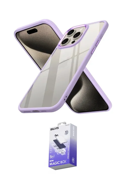 ieg™ iPhone 15 Pro Max Kılıf Nova Işık Serisi - Siyah Bilvis 5in1 5D Magic Hayalet Cam Ekran Koruyucu