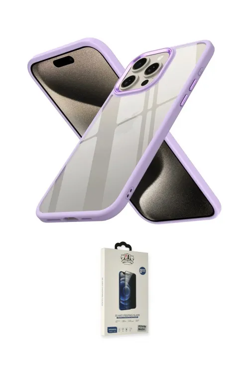 ieg™ iPhone 15 Pro Max Kılıf Nova Işık Serisi - Siyah Bilvis Hayalet Cam Ekran Koruyucu