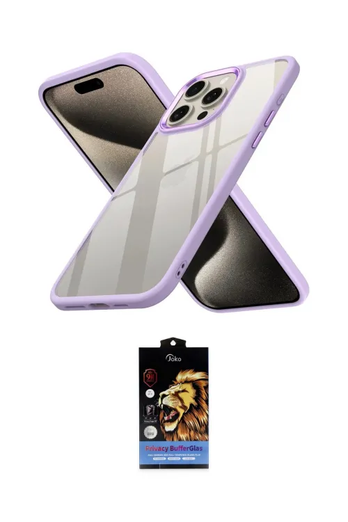 ieg™ iPhone 15 Pro Max Kılıf Nova Işık Serisi - Siyah Buffer Hayalet Cam Ekran Koruyucu