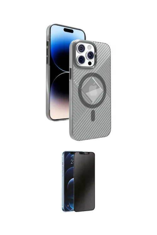 ieg™ iPhone 15 Pro Max Kılıf Nova Modern Prime - Siyah 3D Antistatik Hayalet Cam Ekran Koruyucu
