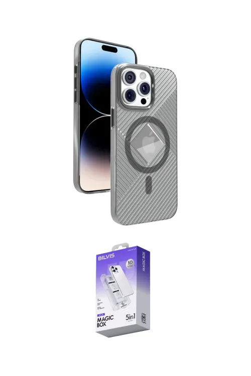 ieg™ iPhone 15 Pro Max Kılıf Nova Modern Prime - Siyah Bilvis 5in1 3D Magic Cam Ekran Koruyucu