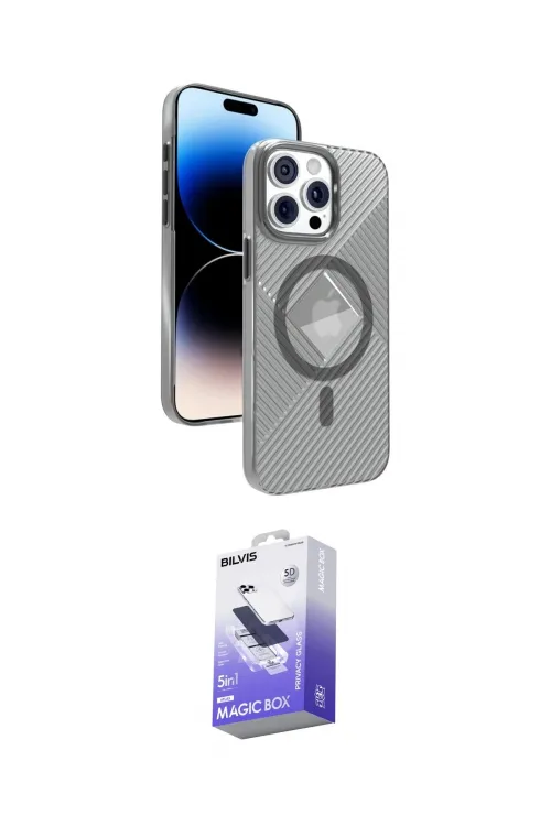 ieg™ iPhone 15 Pro Max Kılıf Nova Modern Prime - Siyah Bilvis 5in1 5D Magic Hayalet Cam Ekran Koruyucu