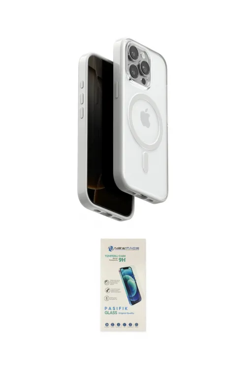 ieg™ iPhone 15 Pro Max Kılıf Pusula Form Serisi - Şeffaf Pasifik Cam Ekran Koruyucu