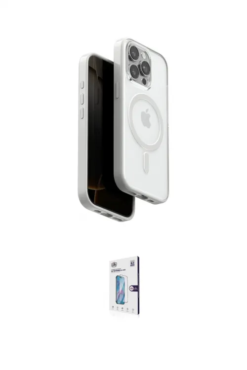 ieg™ iPhone 15 Pro Max Kılıf Pusula Form Serisi - Siyah Bilvis 0.18mm Plus Cam Ekran Koruyucu